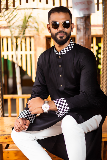 Stylish Neck Black Soft Cotton Premium Panjabi